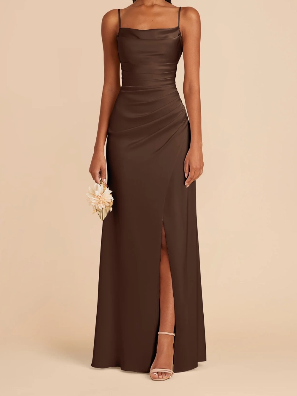 Birdy Grey Brown Cowl Neck Slip Gown with Side Slit